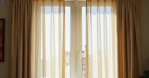 Dusty and dull curtains in carole-park before steam cleaning